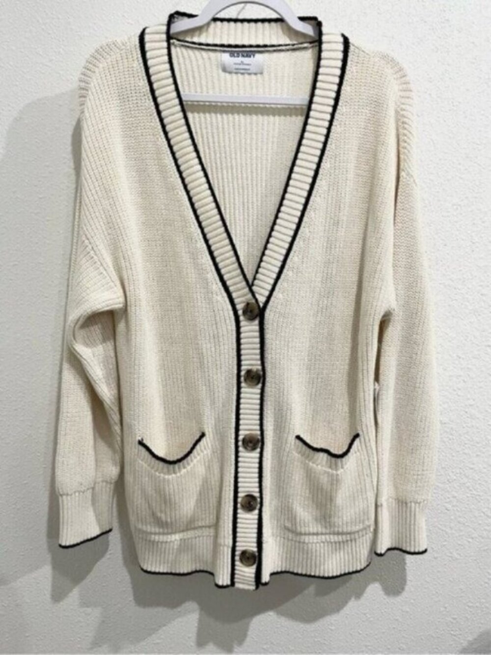 Old Navy Oversized Button Cardigan Preppy Navy Cream Academia